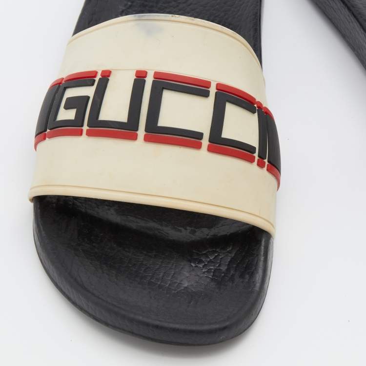Pre Owned Gucci Off-White Rubber Logo Slide Sandals Size 42