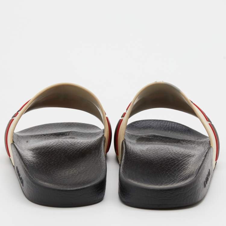Pre Owned Gucci Off-White Rubber Logo Slide Sandals Size 42