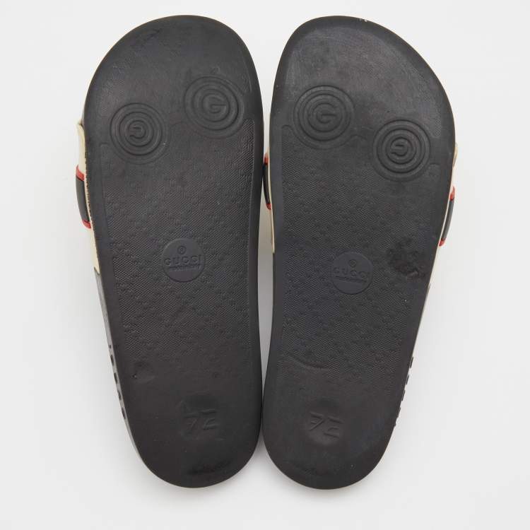 Pre Owned Gucci Off-White Rubber Logo Slide Sandals Size 42