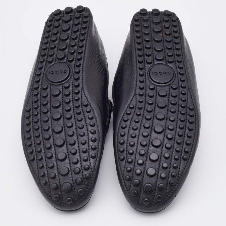 Pre Owned Gucci Black Diamanté Leather Slip On Loafers Size 42