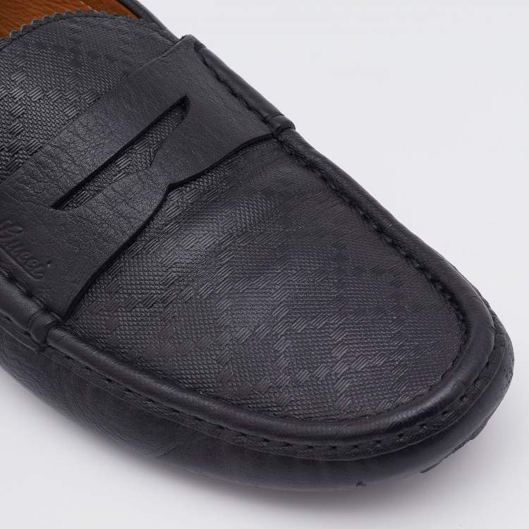 Pre Owned Gucci Black Diamanté Leather Slip On Loafers Size 42