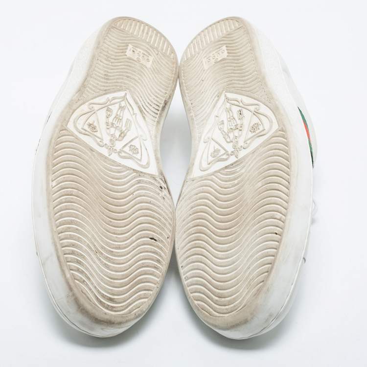 Pre Owned Gucci White Leather Ace Web Low Top Sneakers Size 46