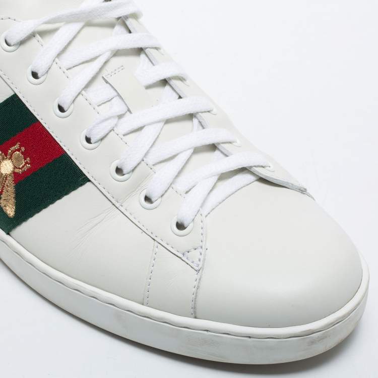 Pre Owned Gucci White Leather Ace Web Low Top Sneakers Size 46