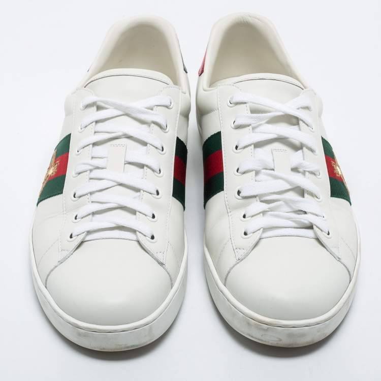Pre Owned Gucci White Leather Ace Web Low Top Sneakers Size 46