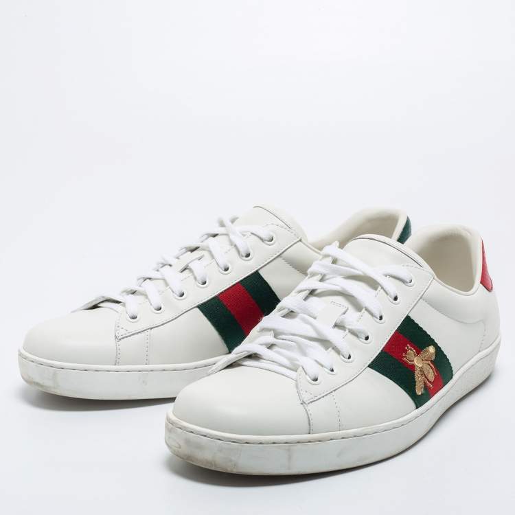 Pre Owned Gucci White Leather Ace Web Low Top Sneakers Size 46