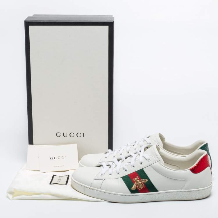 Pre Owned Gucci White Leather Ace Web Low Top Sneakers Size 46