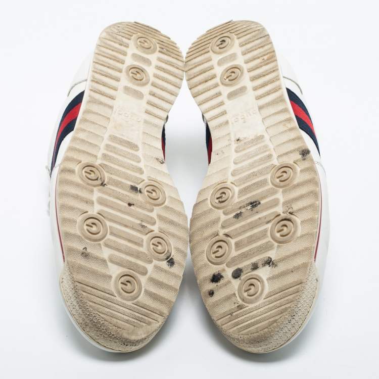 Pre Owned Gucci White GG Leather Web Coda Low Sneakers Size 41.5