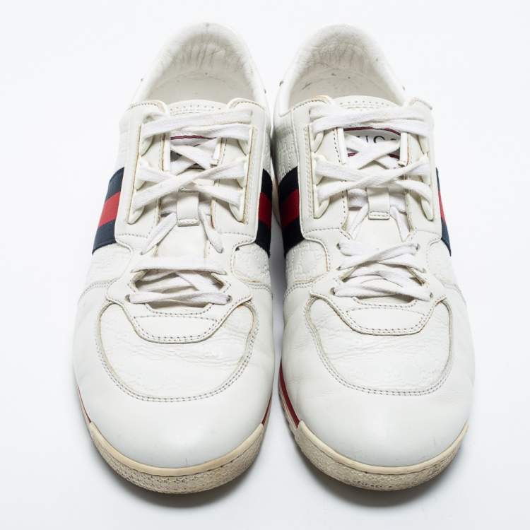 Pre Owned Gucci White GG Leather Web Coda Low Sneakers Size 41.5