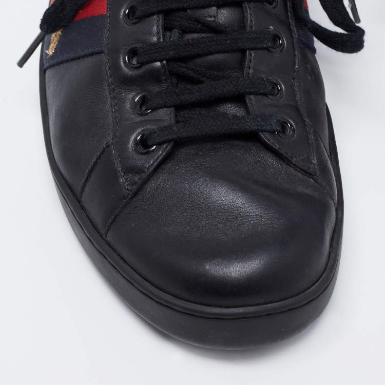 Pre Owned Gucci Black Leather Embroidered Bee Ace Sneakers Size 44