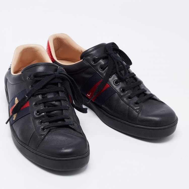 Pre Owned Gucci Black Leather Embroidered Bee Ace Sneakers Size 44