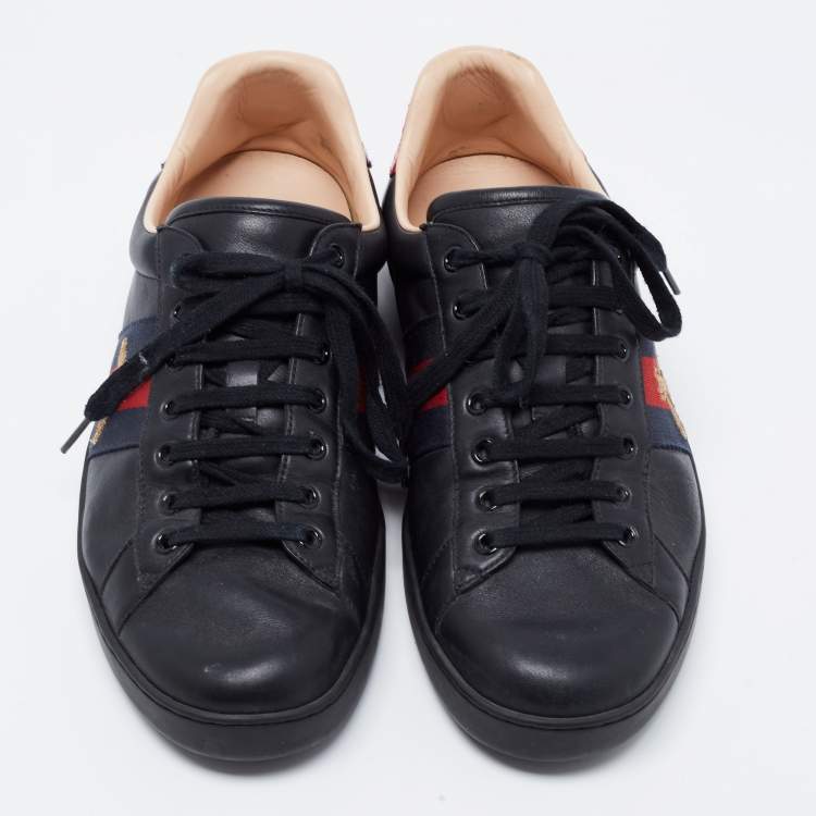 Pre Owned Gucci Black Leather Embroidered Bee Ace Sneakers Size 44