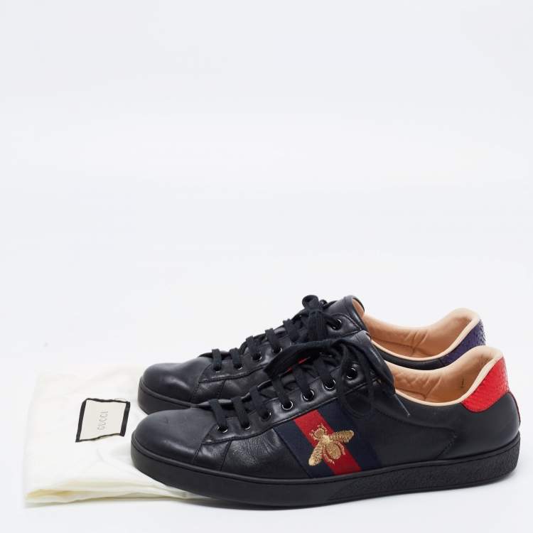 Pre Owned Gucci Black Leather Embroidered Bee Ace Sneakers Size 44