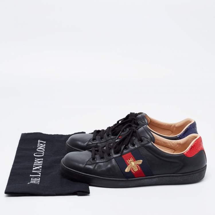 Pre Owned Gucci Black Leather Embroidered Bee Ace Sneakers Size 43.5