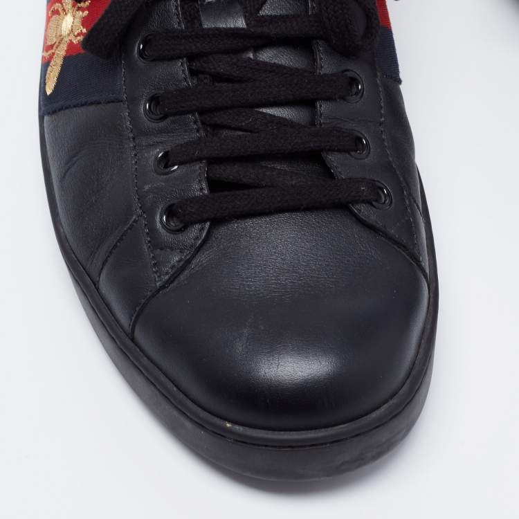 Pre Owned Gucci Black Leather Embroidered Bee Ace Sneakers Size 43.5