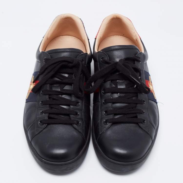 Pre Owned Gucci Black Leather Embroidered Bee Ace Sneakers Size 43.5