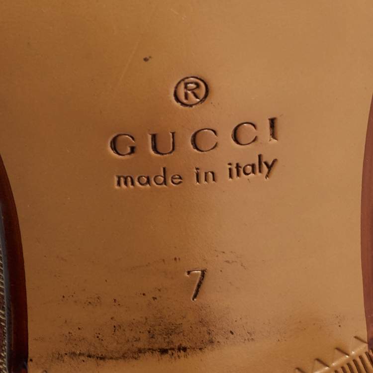 Pre Owned Gucci Brown/Beige GG Canvas and Leather Horsebit Web Loafers Size 41