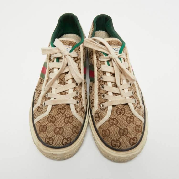 Pre Owned Gucci Brown GG Canvas Tennis 1977 Low Top Sneakers Size 43 