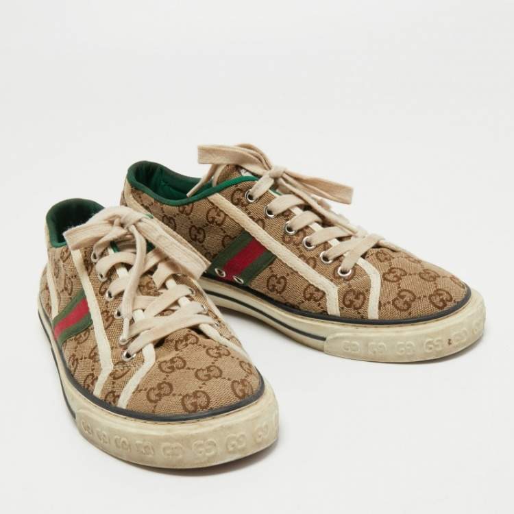 Pre Owned Gucci Brown GG Canvas Tennis 1977 Low Top Sneakers Size 43 