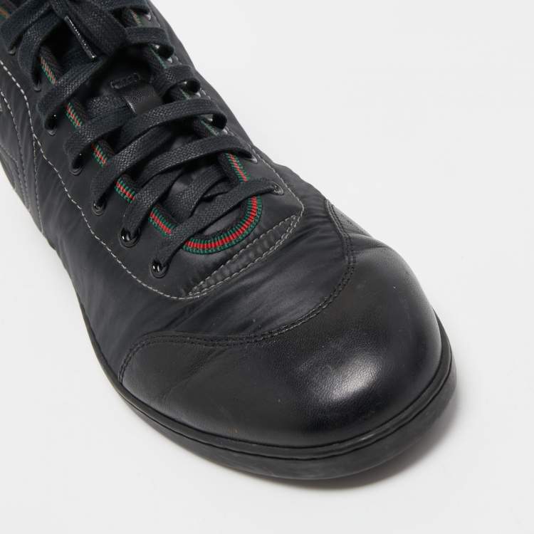 Pre Owned Gucci Black Leather and Nylon GG High Top Sneakers Size 41