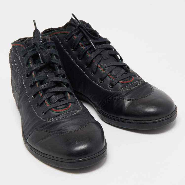 Pre Owned Gucci Black Leather and Nylon GG High Top Sneakers Size 41