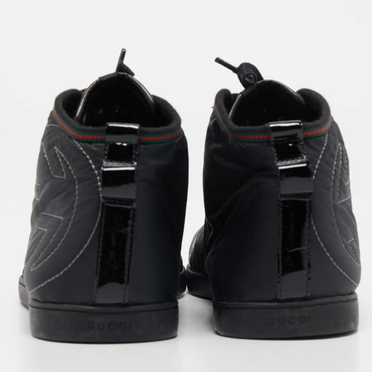 Pre Owned Gucci Black Leather and Nylon GG High Top Sneakers Size 41