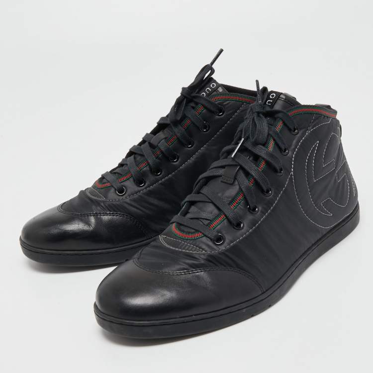 Pre Owned Gucci Black Leather and Nylon GG High Top Sneakers Size 41