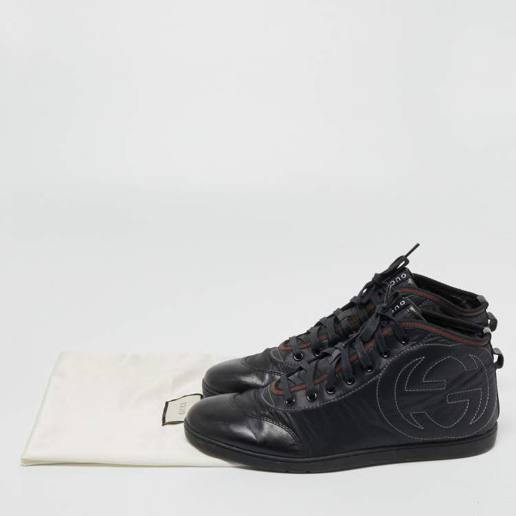 Pre Owned Gucci Black Leather and Nylon GG High Top Sneakers Size 41