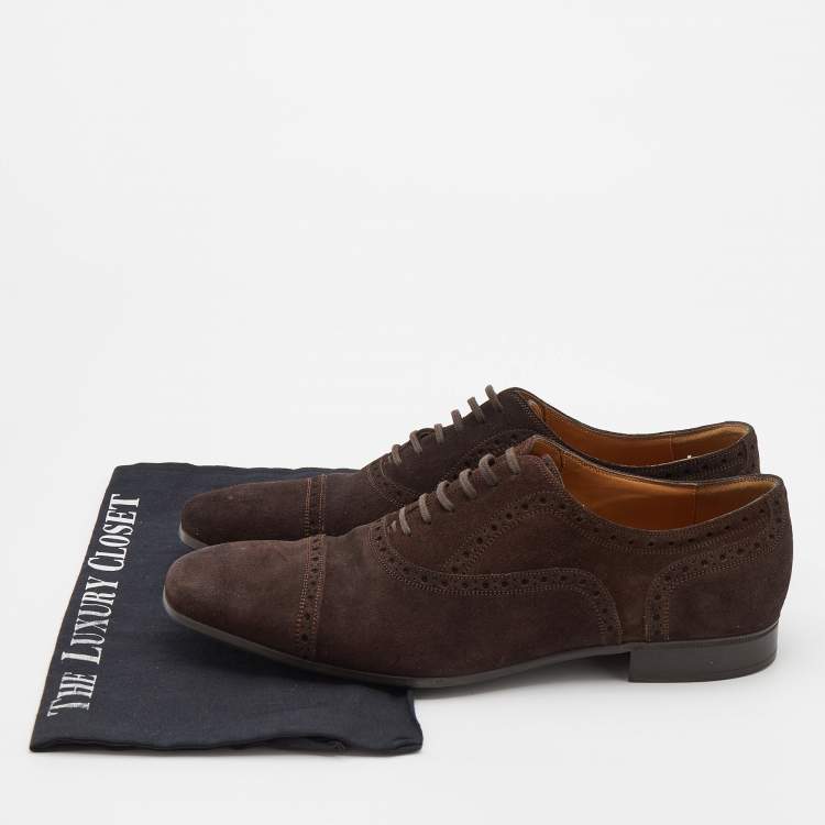 Pre Owned Gucci Brown Brogue Suede Lace Up Oxford Size 43.5