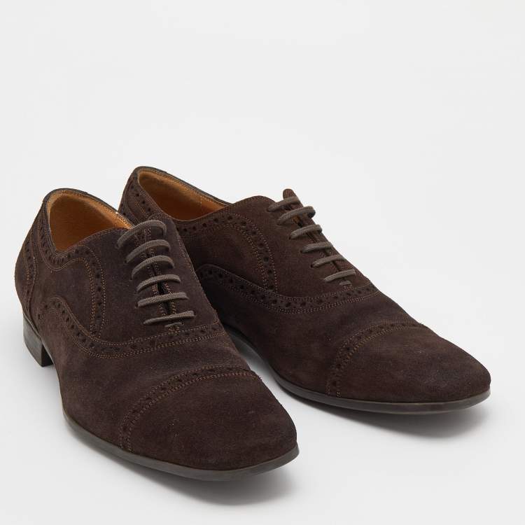 Pre Owned Gucci Brown Brogue Suede Lace Up Oxford Size 43.5