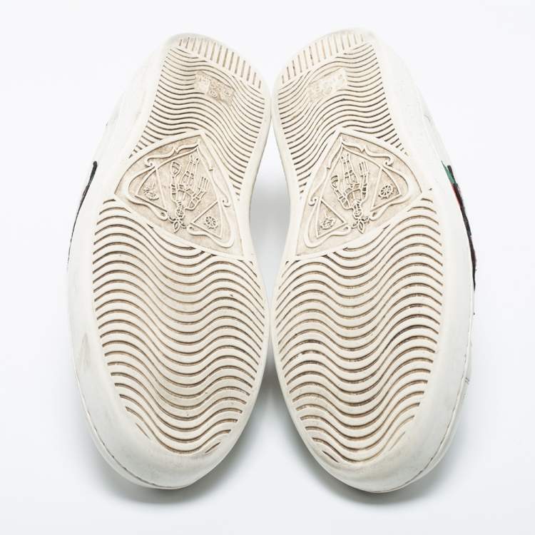Pre Owned Gucci White Leather Ace Embroidered Snake Sneakers Size 42
