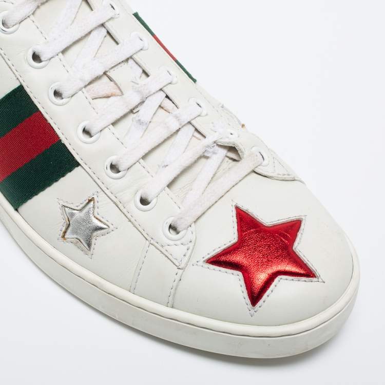 Pre Owned Gucci White Leather Ace Stars Low Top Sneakers Size 40.5