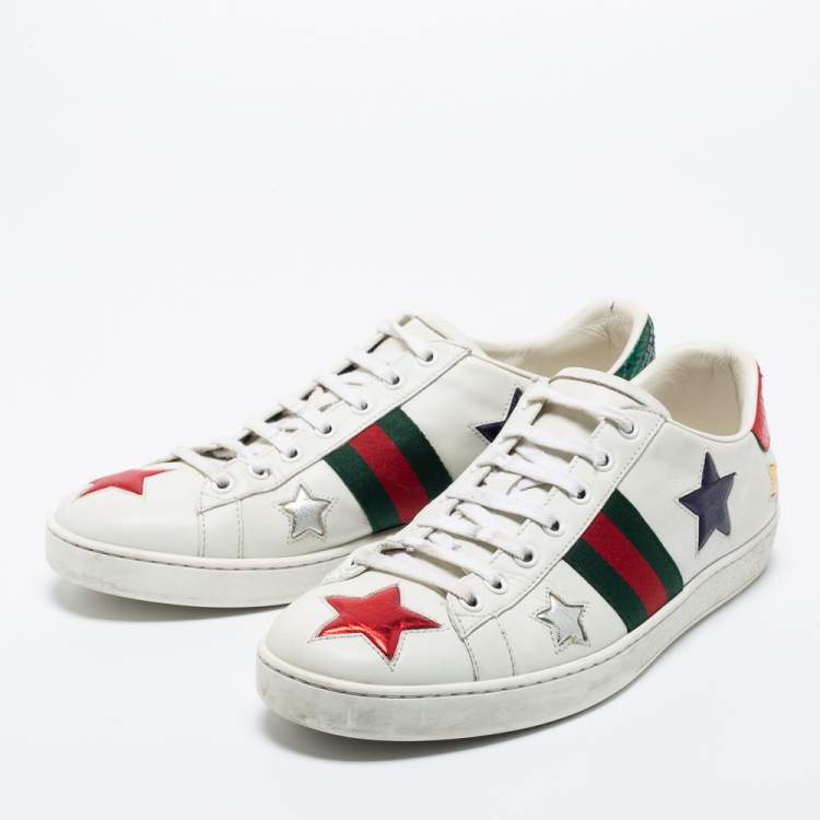 White Leather Stars Low Top Sneakers 40.5 Gucci | TLC