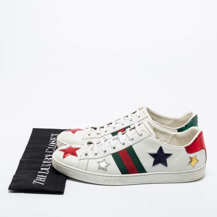 Pre Owned Gucci White Leather Ace Stars Low Top Sneakers Size 40.5