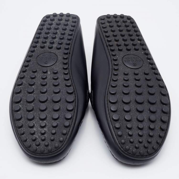 Pre Owned Gucci Black Guccissima Leather Penny Slip On Loafers Size 42
