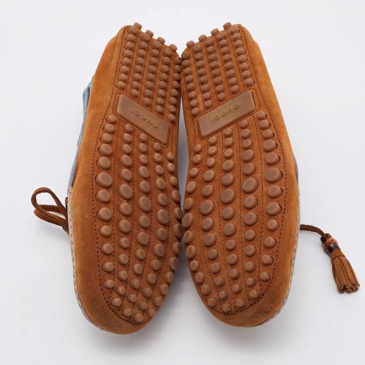 Pre Owned Gucci Multicolor Suede Bamboo Tassel Boat Loafers Size 43