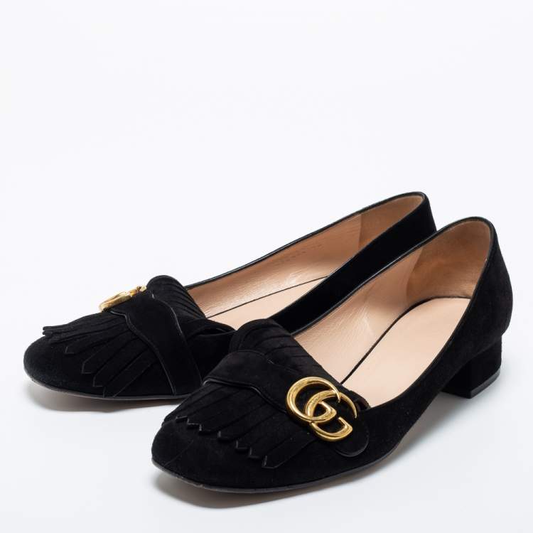 Gucci Black Suede GG Marmont Fringe Loafers Size 42 Gucci