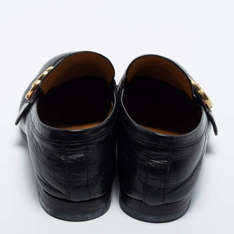 Pre Owned Gucci Black Leather GG Marmont Web Loafers Size 40