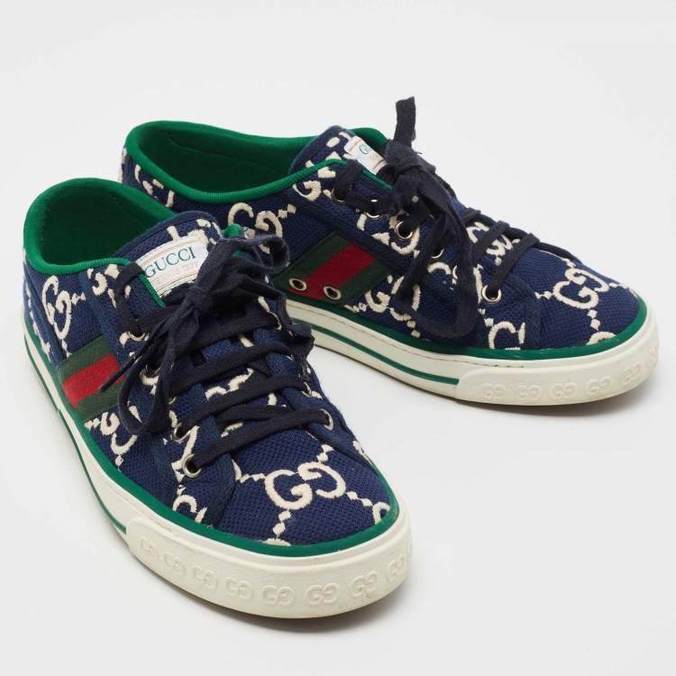 Pre Owned Gucci Navy Blue/White CC Canvas Tennis 1977 Sneakers Size 39