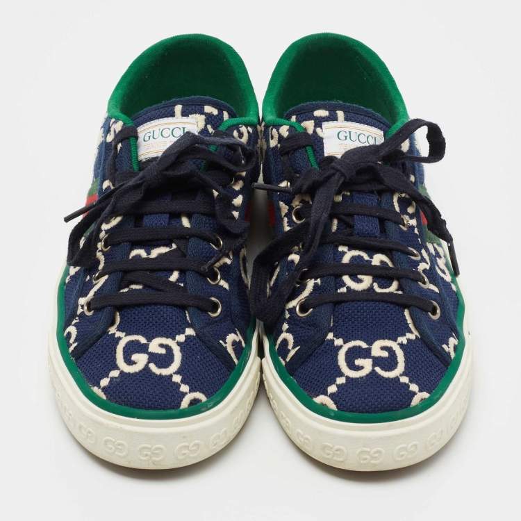 Pre Owned Gucci Navy Blue/White CC Canvas Tennis 1977 Sneakers Size 39