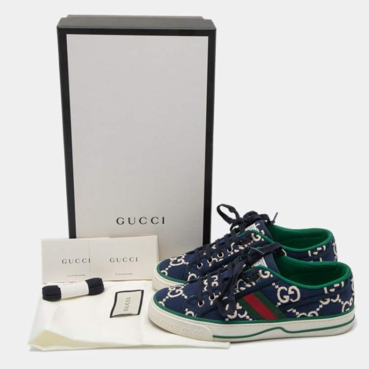Pre Owned Gucci Navy Blue/White CC Canvas Tennis 1977 Sneakers Size 39
