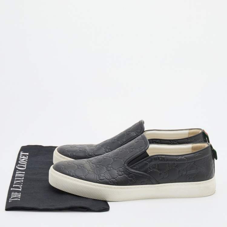Pre Owned Gucci Black Guccissima Leather Slip On Sneakers Size 42
