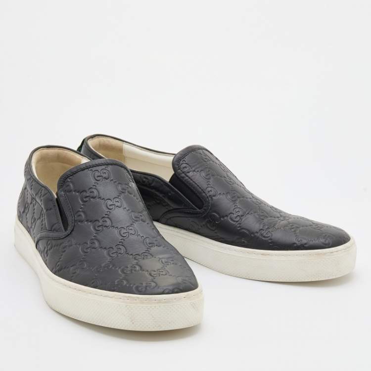 Pre Owned Gucci Black Guccissima Leather Slip On Sneakers Size 42
