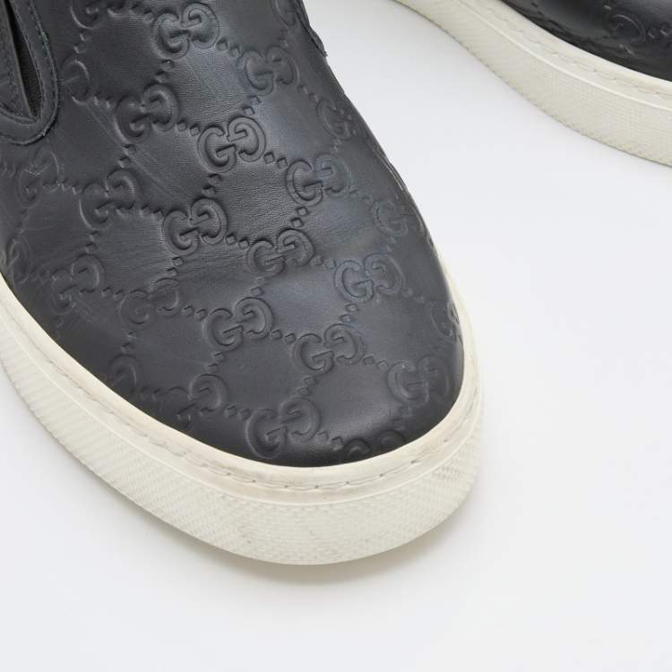Pre Owned Gucci Black Guccissima Leather Slip On Sneakers Size 42