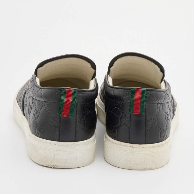 Pre Owned Gucci Black Guccissima Leather Slip On Sneakers Size 42