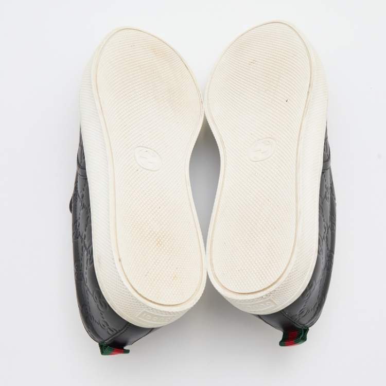 Pre Owned Gucci Black Guccissima Leather Slip On Sneakers Size 42