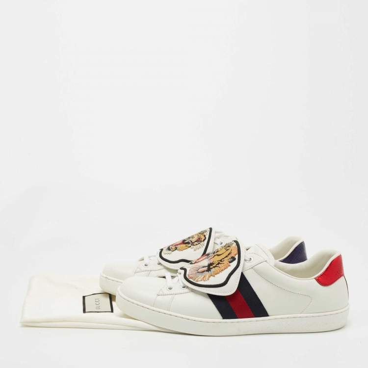 Pre Owned Gucci White Leather New Ace Tiger Strap Sneakers Size 43