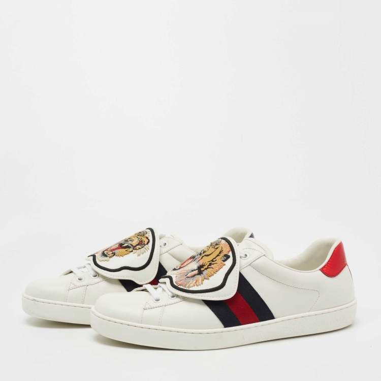 Gucci White Leather New Ace Tiger Strap Sneakers Size 43 Gucci | TLC
