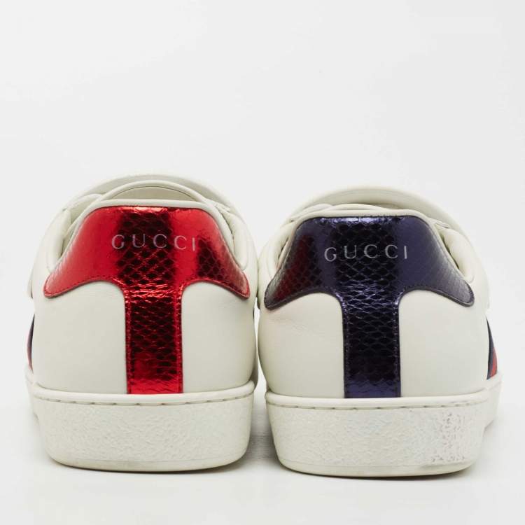Pre Owned Gucci White Leather New Ace Tiger Strap Sneakers Size 43