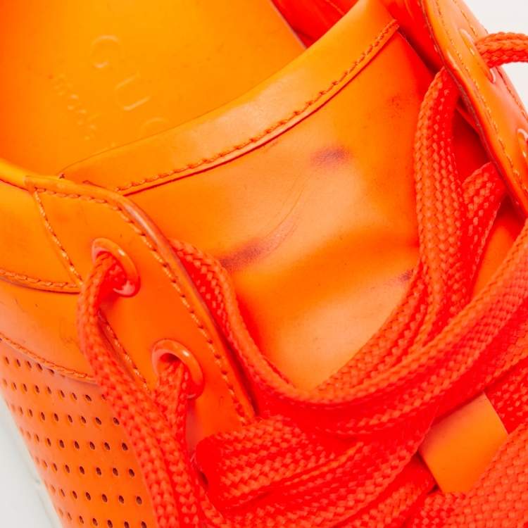 Pre Owned Gucci Neon Orange Perforated Leather Running Sneakers Size 41.5