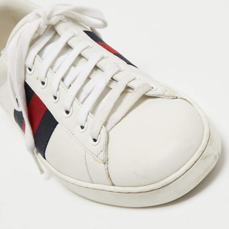 Pre Owned Gucci White Leather Ace Low Top Sneakers Size 41.5